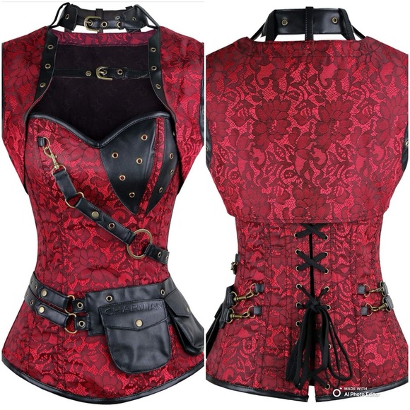 Charmian Tops - Steampunk or Pirate Corset Bustier With Shrug And Accessories Costume